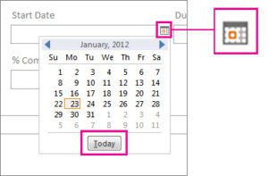 A Javascript calendar widget with several buttons for selecting a date