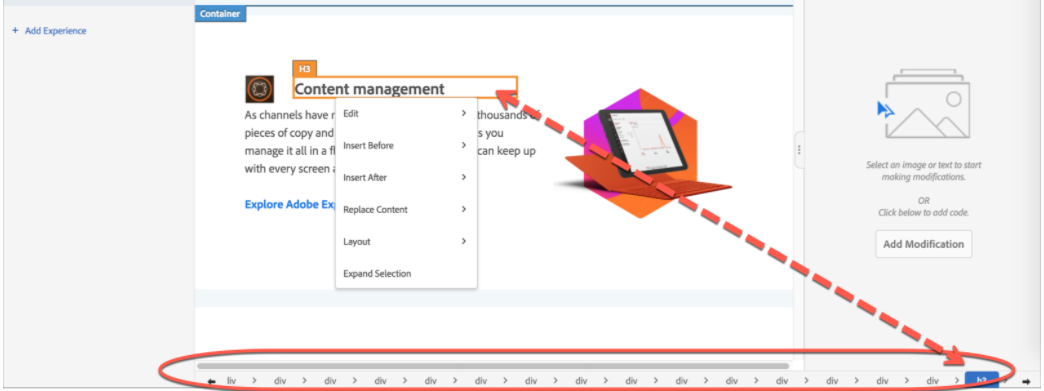 Adobe Target and the Visual Experience Composer - showing DOM traversal