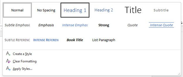 Word ribbon tab showing what the font style interface looks like.