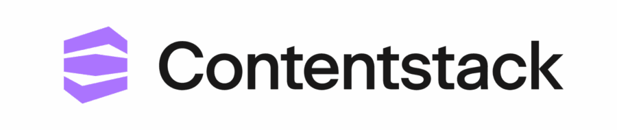Contentstack logo. Purple stack icon with black text.