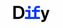 Dify logo. Black D, blue IF, black y