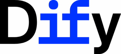 Dify logo. Black D, blue IF, black y