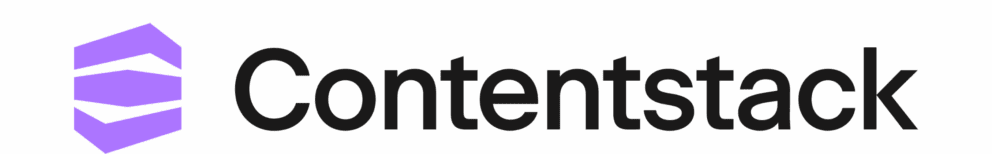 Contentstack logo. Purple stack icon with black text.